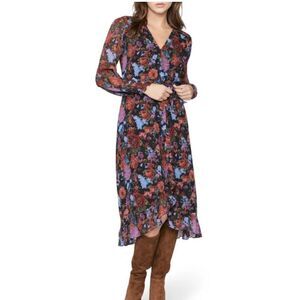 Paige Paulette floral silk long sleeve midi wrap dress